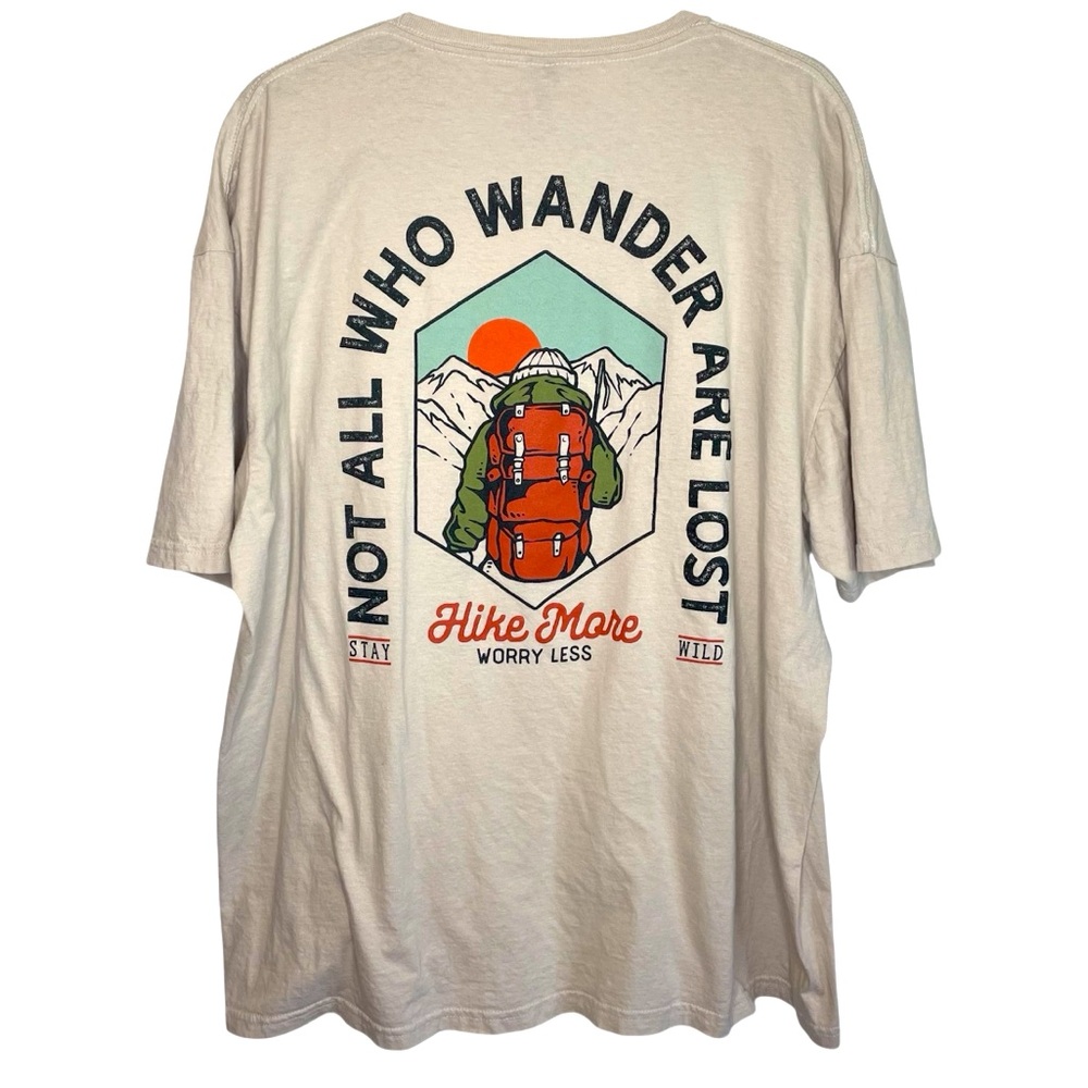 Gildan Beige Hike More Worry Less Crewneck Graphic Short Sleeve Graphic T-Shirt